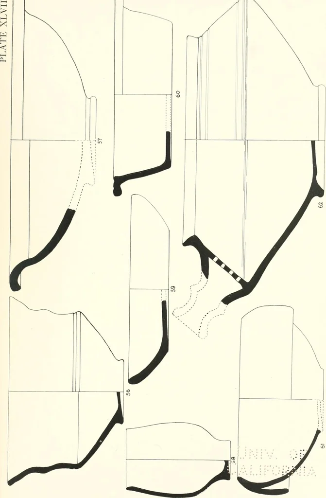An illustration from The pottery found at Silchester : a descriptive account of the pottery recovered during the excavations on the site of the Romano-British city of Calleva Atrebatum at Silchester, Hants., and deposited in the Reading Museum, 1916, leaf 436