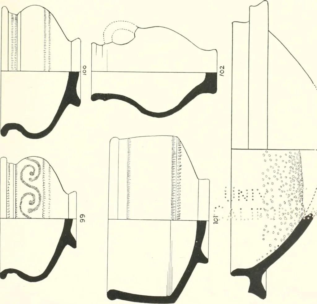 An illustration from The pottery found at Silchester : a descriptive account of the pottery recovered during the excavations on the site of the Romano-British city of Calleva Atrebatum at Silchester, Hants., and deposited in the Reading Museum, 1916, leaf 452