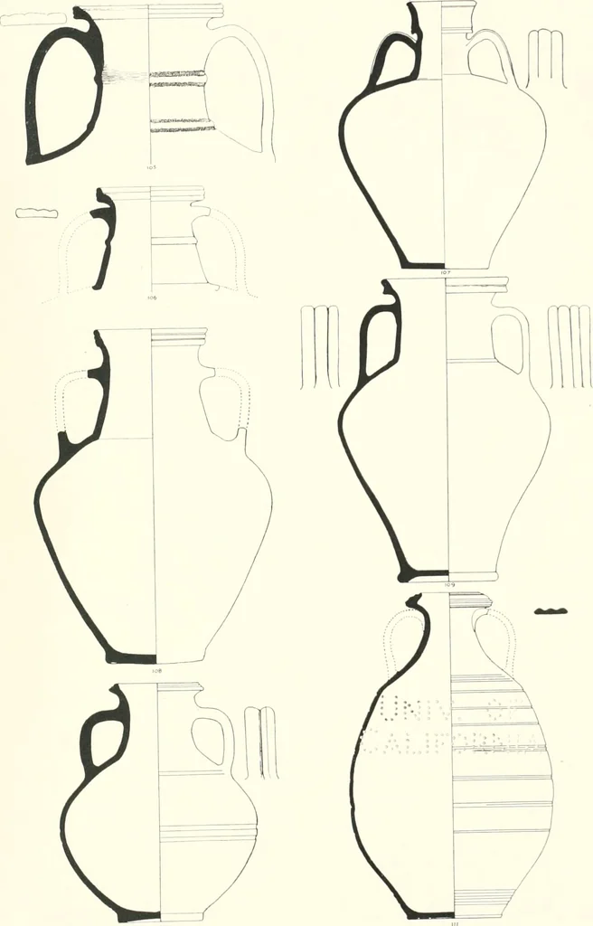 An illustration from The pottery found at Silchester : a descriptive account of the pottery recovered during the excavations on the site of the Romano-British city of Calleva Atrebatum at Silchester, Hants., and deposited in the Reading Museum, 1916, leaf 460