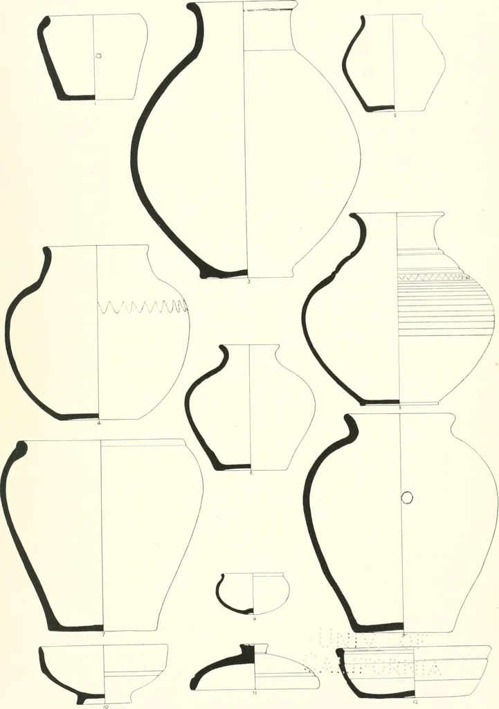 An illustration from The pottery found at Silchester : a descriptive account of the pottery recovered during the excavations on the site of the Romano-British city of Calleva Atrebatum at Silchester, Hants., and deposited in the Reading Museum, 1916, leaf 490