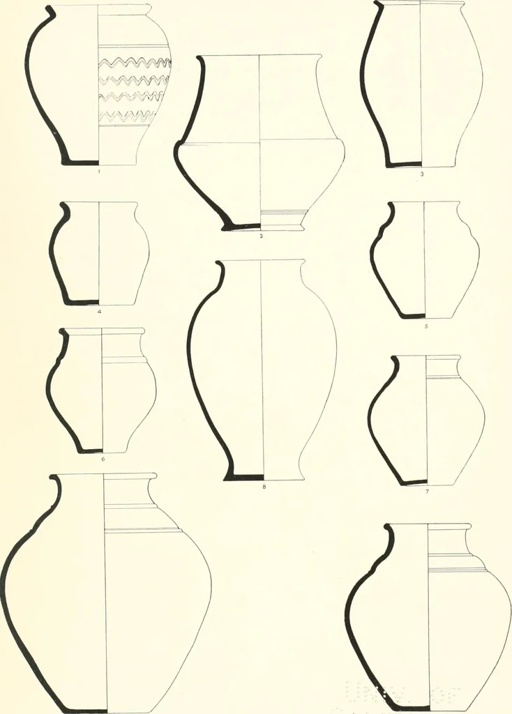 An illustration from The pottery found at Silchester : a descriptive account of the pottery recovered during the excavations on the site of the Romano-British city of Calleva Atrebatum at Silchester, Hants., and deposited in the Reading Museum, 1916, leaf 492