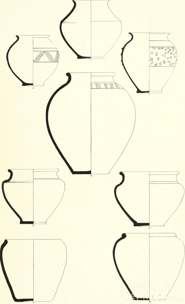 An illustration from The pottery found at Silchester : a descriptive account of the pottery recovered during the excavations on the site of the Romano-British city of Calleva Atrebatum at Silchester, Hants., and deposited in the Reading Museum, 1916, leaf 496