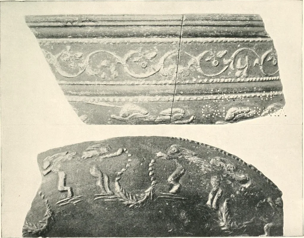 An illustration from The pottery found at Silchester : a descriptive account of the pottery recovered during the excavations on the site of the Romano-British city of Calleva Atrebatum at Silchester, Hants., and deposited in the Reading Museum, 1916, leaf 504