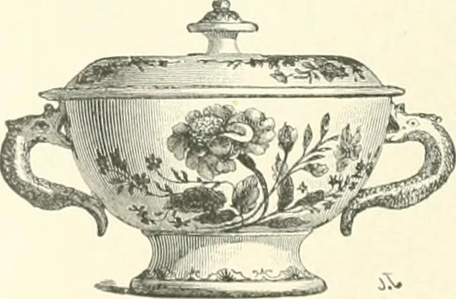 An illustration from Pottery & porcelain, a guide to collectors; containing nearly two hundred illustrations of specimens of various factories, nine coloured plates, and marks and monograms of all the important makers, 1912, leaf 113