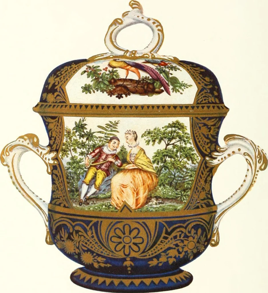 An illustration from Pottery & porcelain, a guide to collectors; containing nearly two hundred illustrations of specimens of various factories, nine coloured plates, and marks and monograms of all the important makers, 1912, leaf 7
