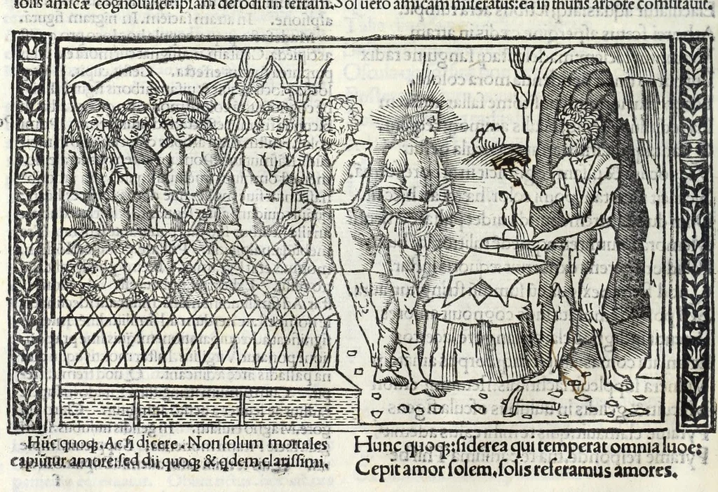 An illustration from P. Ouidii Metamorphosis : cum luculentissimis Raphaelis Regij enarrationibus : quibus cũ alia q̃da[m] ascripta sunt : q̃ in exemplarib[us] antea impressis nom inueniuntur : tum eorum apologia : q̃ fuerant a quibusdam reprehensa, 1517, leaf 100
