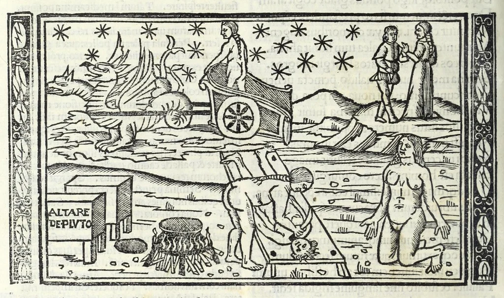 An illustration from P. Ouidii Metamorphosis : cum luculentissimis Raphaelis Regij enarrationibus : quibus cũ alia q̃da[m] ascripta sunt : q̃ in exemplarib[us] antea impressis nom inueniuntur : tum eorum apologia : q̃ fuerant a quibusdam reprehensa, 1517, leaf 160