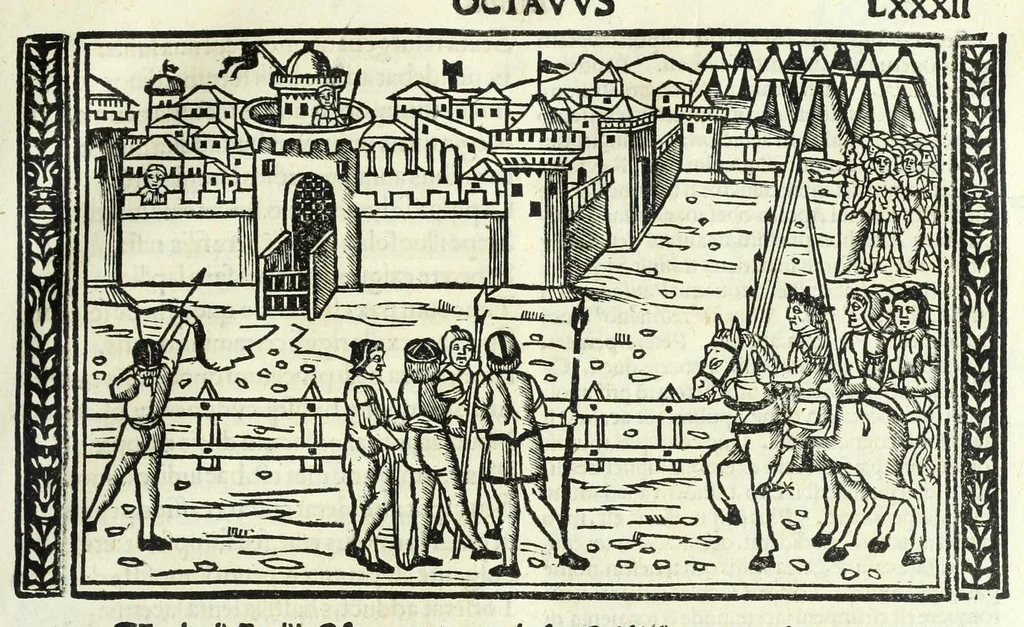 An illustration from P. Ouidii Metamorphosis : cum luculentissimis Raphaelis Regij enarrationibus : quibus cũ alia q̃da[m] ascripta sunt : q̃ in exemplarib[us] antea impressis nom inueniuntur : tum eorum apologia : q̃ fuerant a quibusdam reprehensa, 1517, leaf 179