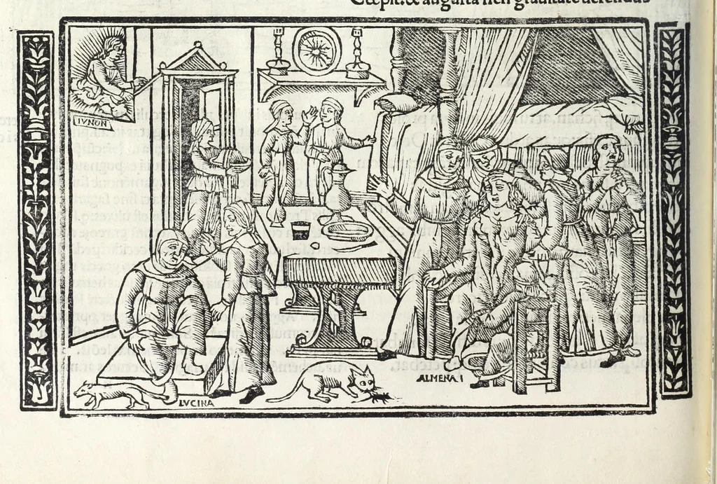 An illustration from P. Ouidii Metamorphosis : cum luculentissimis Raphaelis Regij enarrationibus : quibus cũ alia q̃da[m] ascripta sunt : q̃ in exemplarib[us] antea impressis nom inueniuntur : tum eorum apologia : q̃ fuerant a quibusdam reprehensa, 1517, leaf 210