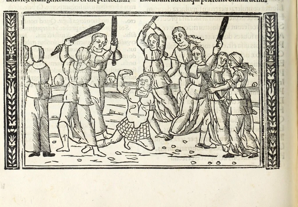 An illustration from P. Ouidii Metamorphosis : cum luculentissimis Raphaelis Regij enarrationibus : quibus cũ alia q̃da[m] ascripta sunt : q̃ in exemplarib[us] antea impressis nom inueniuntur : tum eorum apologia : q̃ fuerant a quibusdam reprehensa, 1517, leaf 242