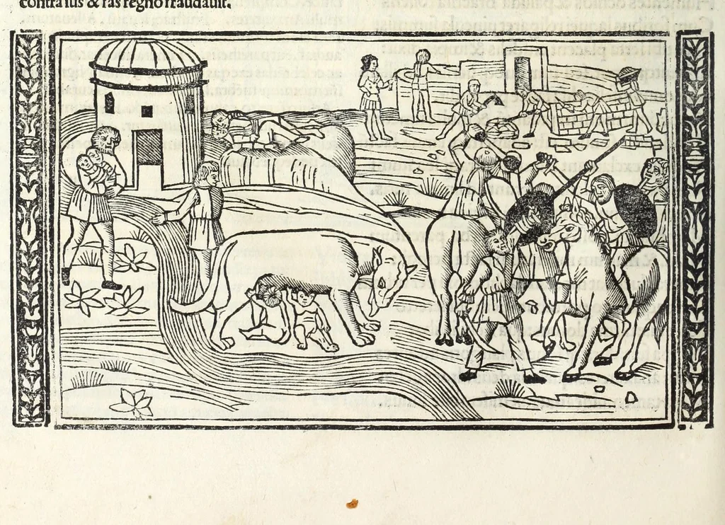 An illustration from P. Ouidii Metamorphosis : cum luculentissimis Raphaelis Regij enarrationibus : quibus cũ alia q̃da[m] ascripta sunt : q̃ in exemplarib[us] antea impressis nom inueniuntur : tum eorum apologia : q̃ fuerant a quibusdam reprehensa, 1517, leaf 322