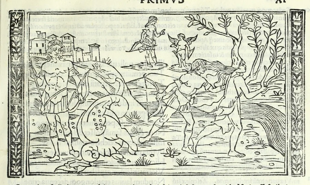 An illustration from P. Ouidii Metamorphosis : cum luculentissimis Raphaelis Regij enarrationibus : quibus cũ alia q̃da[m] ascripta sunt : q̃ in exemplarib[us] antea impressis nom inueniuntur : tum eorum apologia : q̃ fuerant a quibusdam reprehensa, 1517, leaf 41