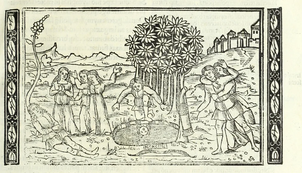 An illustration from P. Ouidii Metamorphosis : cum luculentissimis Raphaelis Regij enarrationibus : quibus cũ alia q̃da[m] ascripta sunt : q̃ in exemplarib[us] antea impressis nom inueniuntur : tum eorum apologia : q̃ fuerant a quibusdam reprehensa, 1517, leaf 85