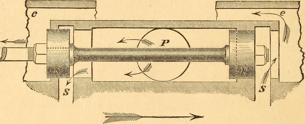 An illustration from The practical application of the slide valve and link motion to stationary, portable, locomotive, and marine engines : with new and simple methods for proportioning the parts, 1870, leaf 203