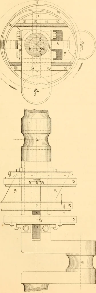 An illustration from The practical application of the slide valve and link motion to stationary, portable, locomotive, and marine engines : with new and simple methods for proportioning the parts, 1870, leaf 94