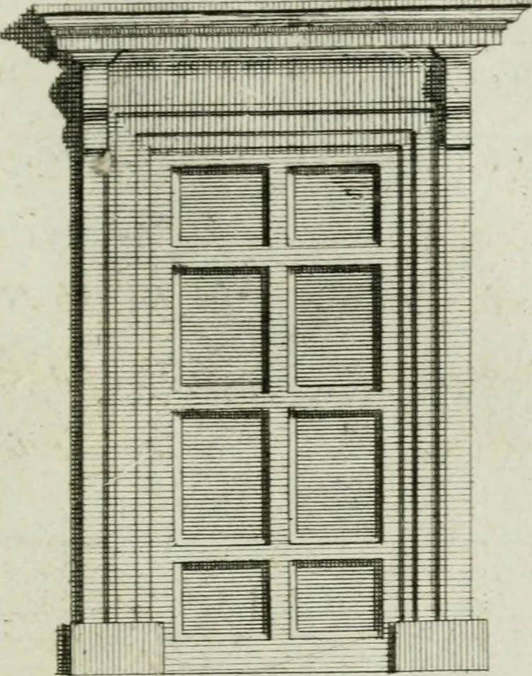 An illustration from Practical architecture, or, A sure guide to the true working according to the rules of that science : representing the five orders, with their several doors & windows, taken from Inigo Jones & other celebrated architects : to each plate tables containing the exact proportions of the several parts are likewise fitted : very usefull to all true lovers of architecture but particularly so to those who are engaged in ye noble art of building, 1724, leaf 52
