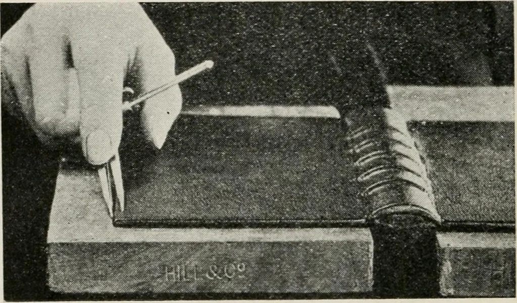 An illustration from Practical bookbinding : a text-book intended for those who take up the art of bookbinding, and designed to give sufficient help to enable handy persons to bind their books and periodicals, 1908, leaf 117