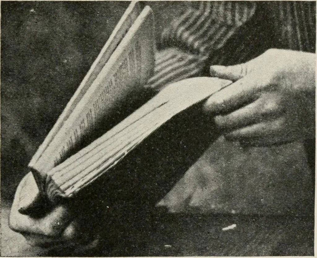 An illustration from Practical bookbinding : a text-book intended for those who take up the art of bookbinding, and designed to give sufficient help to enable handy persons to bind their books and periodicals, 1908, leaf 26