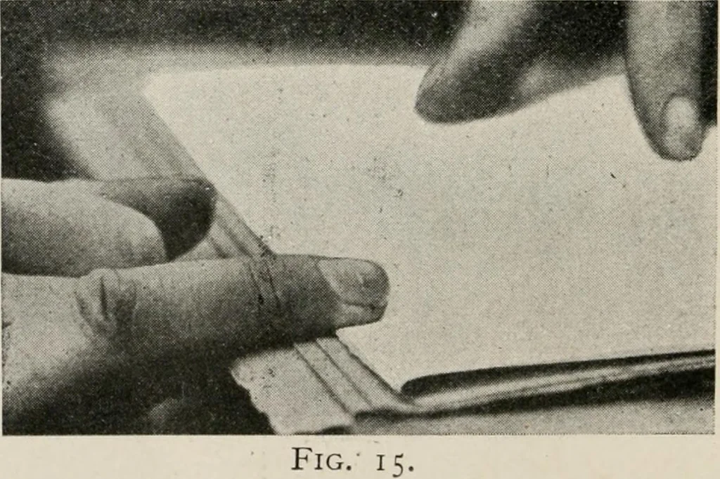 An illustration from Practical bookbinding : a text-book intended for those who take up the art of bookbinding, and designed to give sufficient help to enable handy persons to bind their books and periodicals, 1908, leaf 33