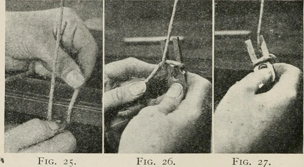 An illustration from Practical bookbinding : a text-book intended for those who take up the art of bookbinding, and designed to give sufficient help to enable handy persons to bind their books and periodicals, 1908, leaf 45