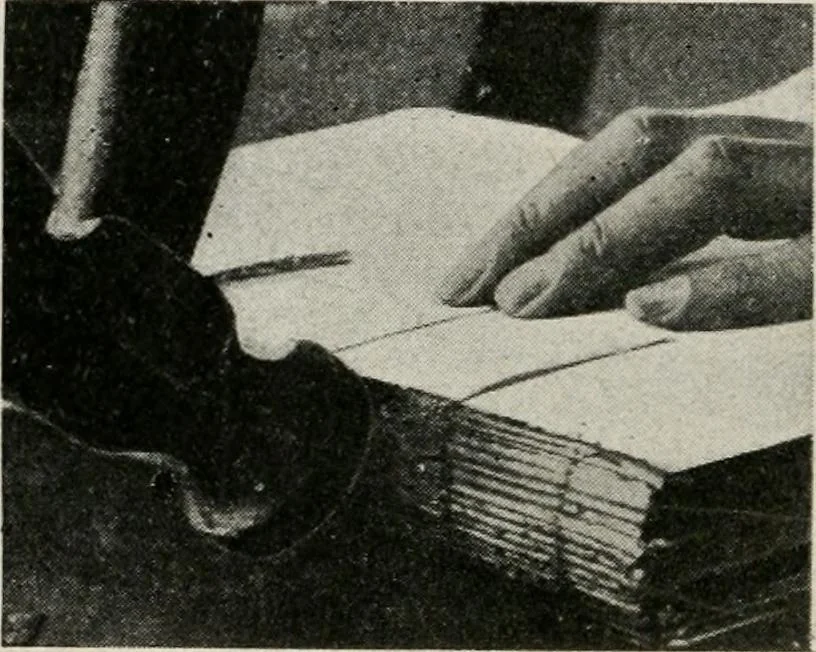 An illustration from Practical bookbinding : a text-book intended for those who take up the art of bookbinding, and designed to give sufficient help to enable handy persons to bind their books and periodicals, 1908, leaf 55