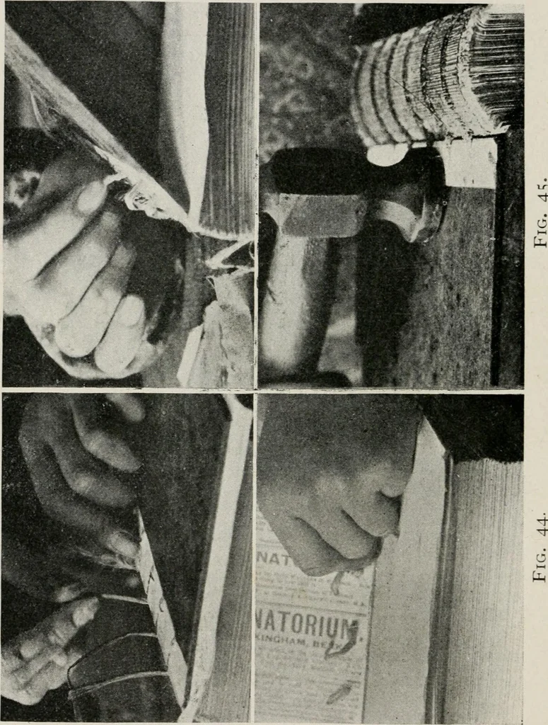 An illustration from Practical bookbinding : a text-book intended for those who take up the art of bookbinding, and designed to give sufficient help to enable handy persons to bind their books and periodicals, 1908, leaf 65