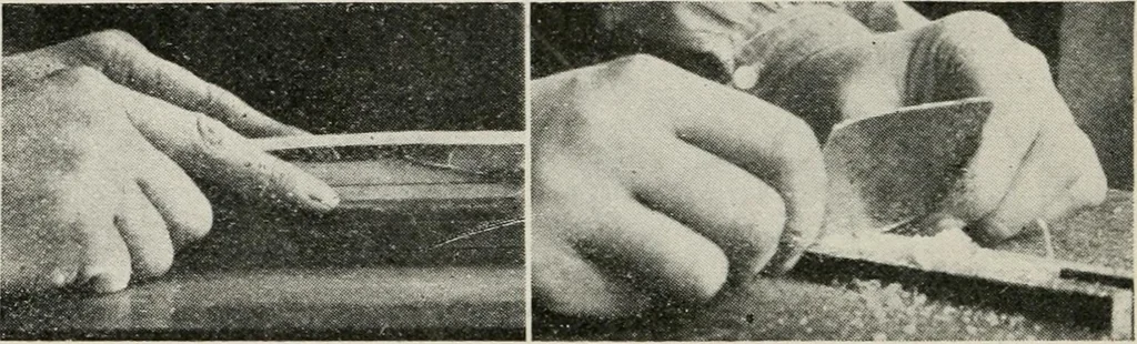 An illustration from Practical bookbinding : a text-book intended for those who take up the art of bookbinding, and designed to give sufficient help to enable handy persons to bind their books and periodicals, 1908, leaf 77