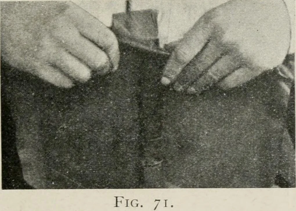 An illustration from Practical bookbinding : a text-book intended for those who take up the art of bookbinding, and designed to give sufficient help to enable handy persons to bind their books and periodicals, 1908, leaf 98