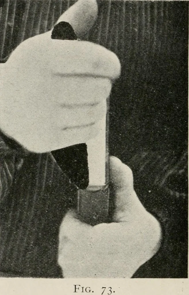 An illustration from Practical bookbinding : a text-book intended for those who take up the art of bookbinding, and designed to give sufficient help to enable handy persons to bind their books and periodicals, 1908, leaf 99
