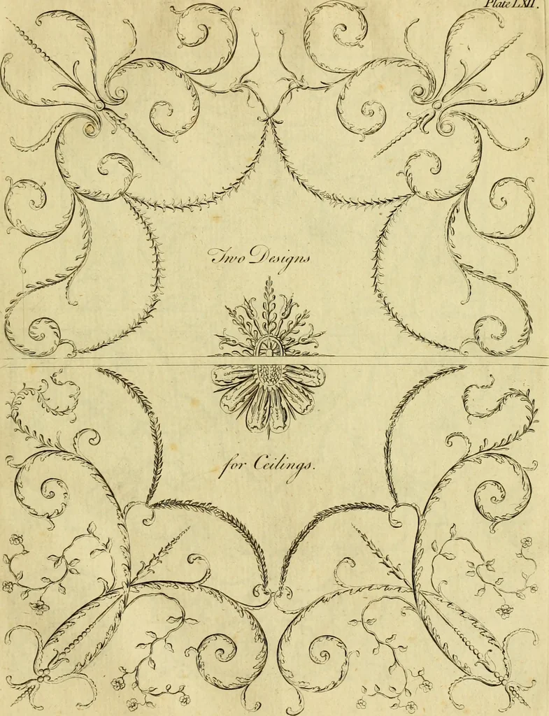 An illustration from Practical builder, or, Workman's general assistant, shewing the most approved and easy methods for drawing and working the whole or separate part of any building ... rules of carpentry ... the proportion of the five orders ... with plans and elevations of gentlemens and farm-houses, yards, barns,, 1774, leaf 140
