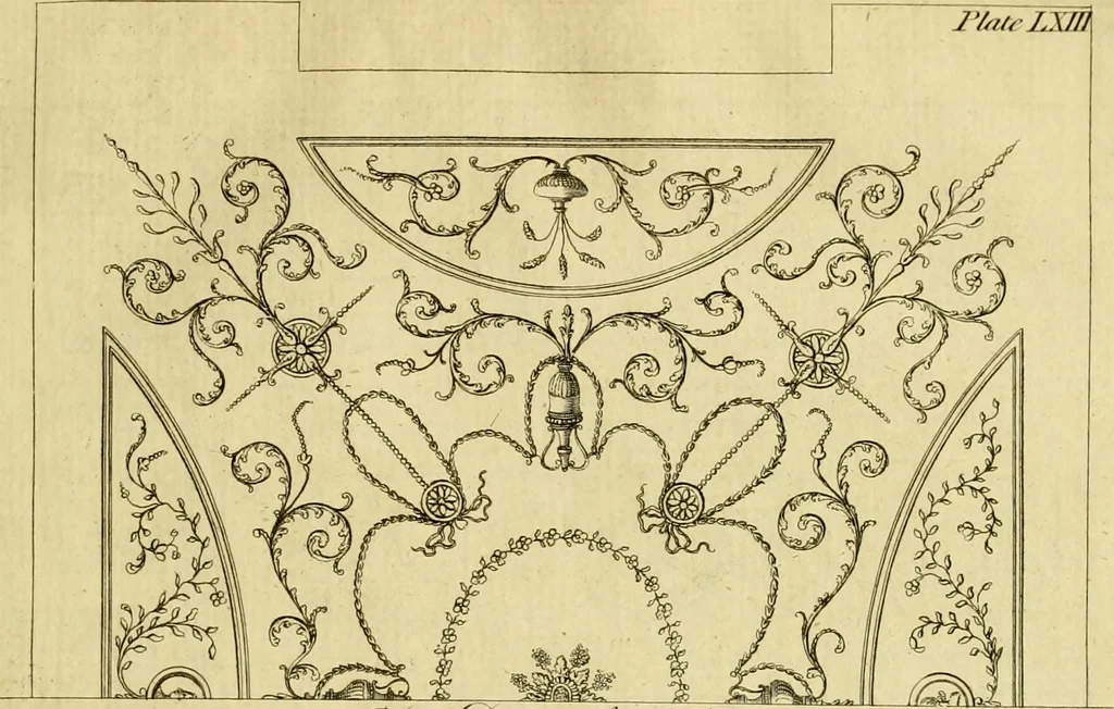 An illustration from Practical builder, or, Workman's general assistant, shewing the most approved and easy methods for drawing and working the whole or separate part of any building ... rules of carpentry ... the proportion of the five orders ... with plans and elevations of gentlemens and farm-houses, yards, barns,, 1774, leaf 142