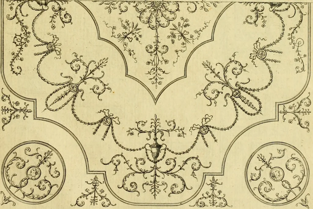 An illustration from Practical builder, or, Workman's general assistant, shewing the most approved and easy methods for drawing and working the whole or separate part of any building ... rules of carpentry ... the proportion of the five orders ... with plans and elevations of gentlemens and farm-houses, yards, barns,, 1774, leaf 142