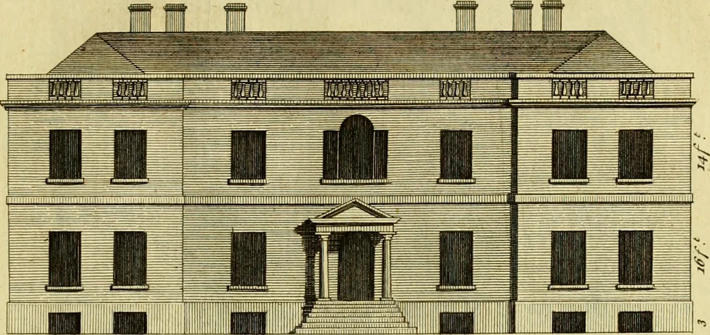An illustration from Practical builder, or, Workman's general assistant, shewing the most approved and easy methods for drawing and working the whole or separate part of any building ... rules of carpentry ... the proportion of the five orders ... with plans and elevations of gentlemens and farm-houses, yards, barns,, 1774, leaf 170