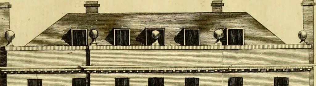 An illustration from Practical builder, or, Workman's general assistant, shewing the most approved and easy methods for drawing and working the whole or separate part of any building ... rules of carpentry ... the proportion of the five orders ... with plans and elevations of gentlemens and farm-houses, yards, barns,, 1774, leaf 172