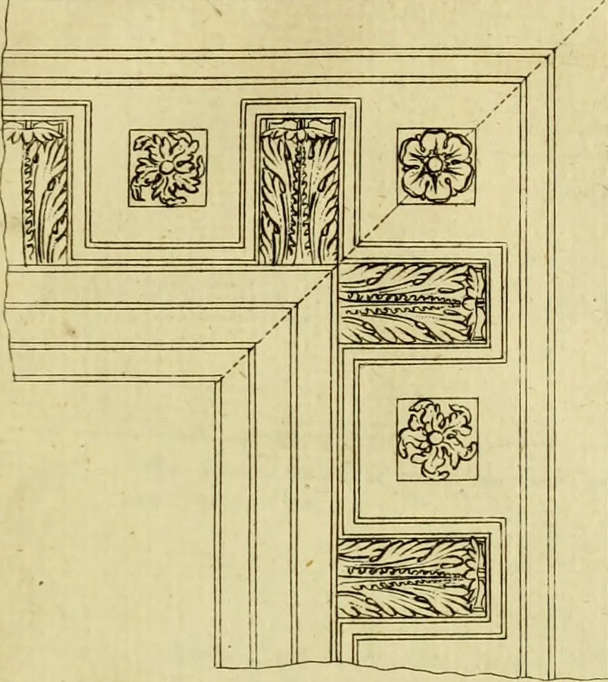 An illustration from Practical builder, or, Workman's general assistant, shewing the most approved and easy methods for drawing and working the whole or separate part of any building ... rules of carpentry ... the proportion of the five orders ... with plans and elevations of gentlemens and farm-houses, yards, barns,, 1774, leaf 68
