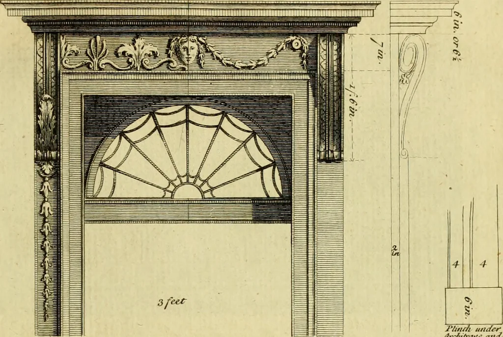 An illustration from Practical builder, or, Workman's general assistant, shewing the most approved and easy methods for drawing and working the whole or separate part of any building ... rules of carpentry ... the proportion of the five orders ... with plans and elevations of gentlemens and farm-houses, yards, barns,, 1774, leaf 80