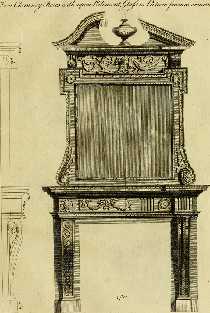 An illustration from Practical builder, or, Workman's general assistant, shewing the most approved and easy methods for drawing and working the whole or separate part of any building ... rules of carpentry ... the proportion of the five orders ... with plans and elevations of gentlemens and farm-houses, yards, barns,, 1774, leaf 94