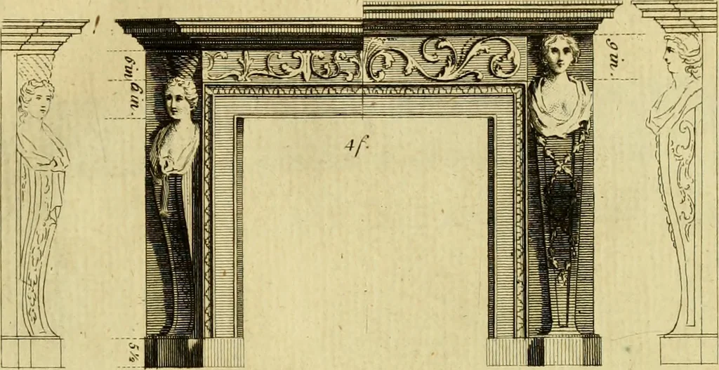 An illustration from Practical builder, or, Workman's general assistant, shewing the most approved and easy methods for drawing and working the whole or separate part of any building ... rules of carpentry ... the proportion of the five orders ... with plans and elevations of gentlemens and farm-houses, yards, barns,, 1774, leaf 96