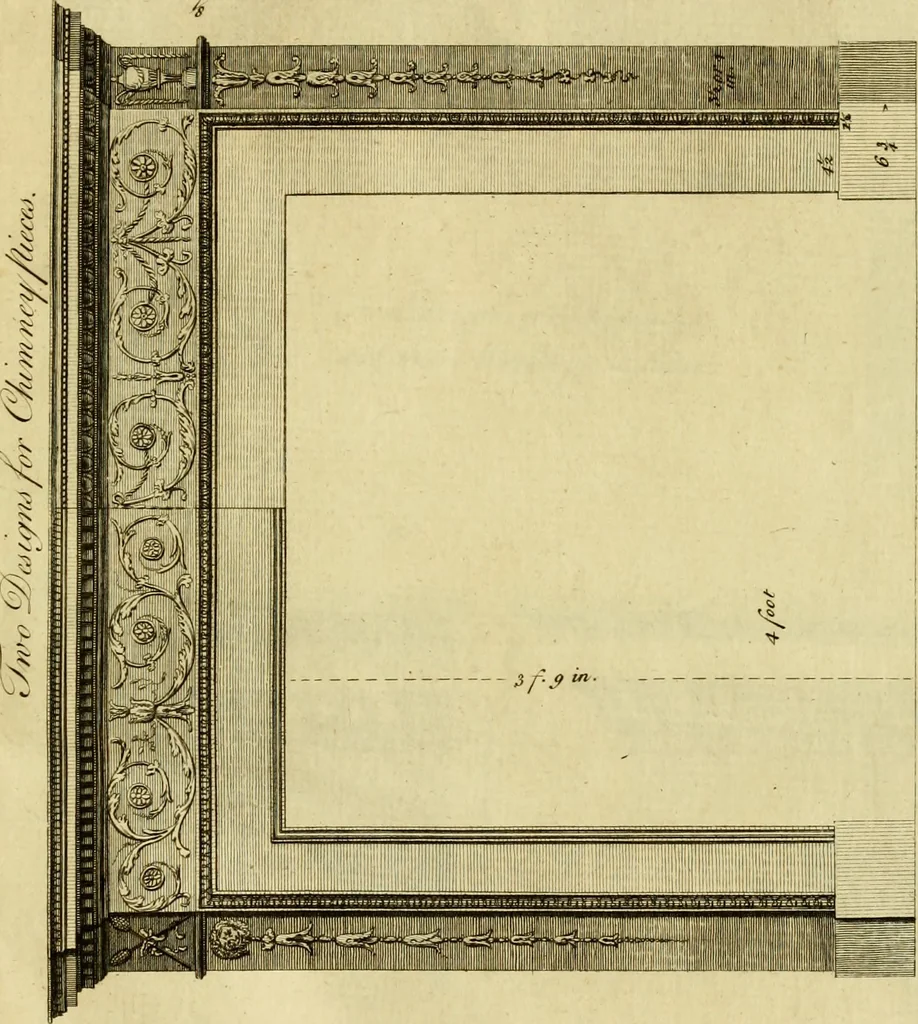 An illustration from Practical builder, or, Workman's general assistant, shewing the most approved and easy methods for drawing and working the whole or separate part of any building ... rules of carpentry ... the proportion of the five orders ... with plans and elevations of gentlemens and farm-houses, yards, barns,, 1774, leaf 98