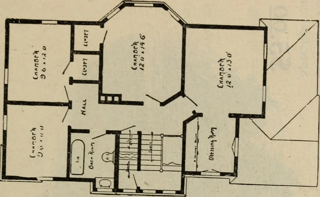 An illustration from Practical bungalows and cottages for town and country, perspective views and floor plans for three hundred low and medium priced houses and bungalows .., 1916, leaf 102