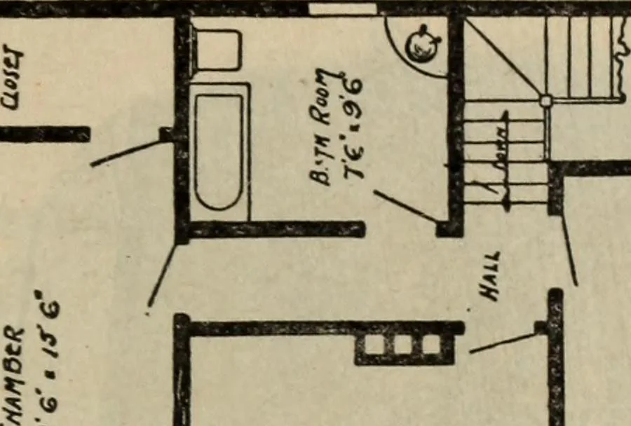 An illustration from Practical bungalows and cottages for town and country, perspective views and floor plans for three hundred low and medium priced houses and bungalows .., 1916, leaf 108