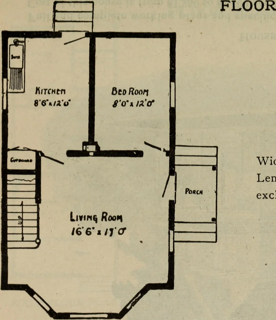 An illustration from Practical bungalows and cottages for town and country, perspective views and floor plans for three hundred low and medium priced houses and bungalows .., 1916, leaf 110
