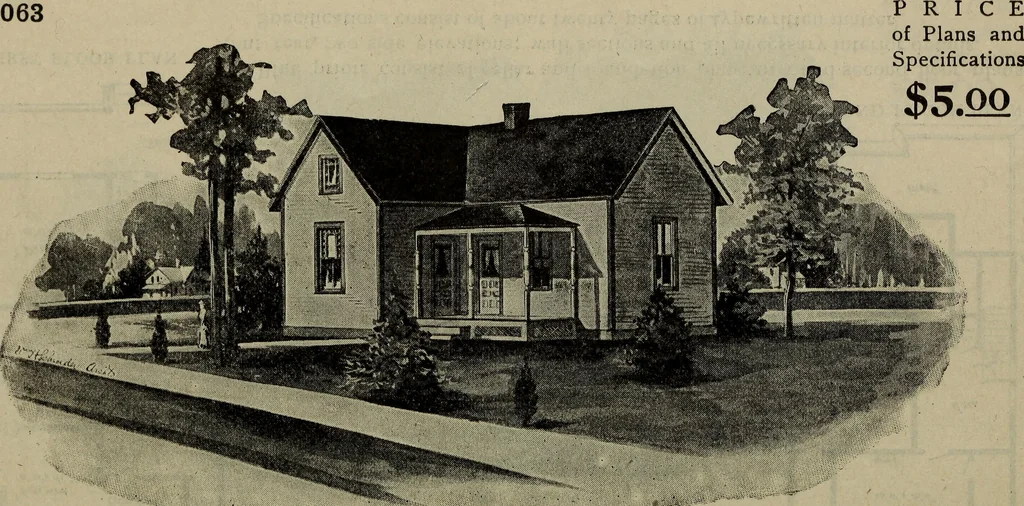 An illustration from Practical bungalows and cottages for town and country, perspective views and floor plans for three hundred low and medium priced houses and bungalows .., 1916, leaf 119