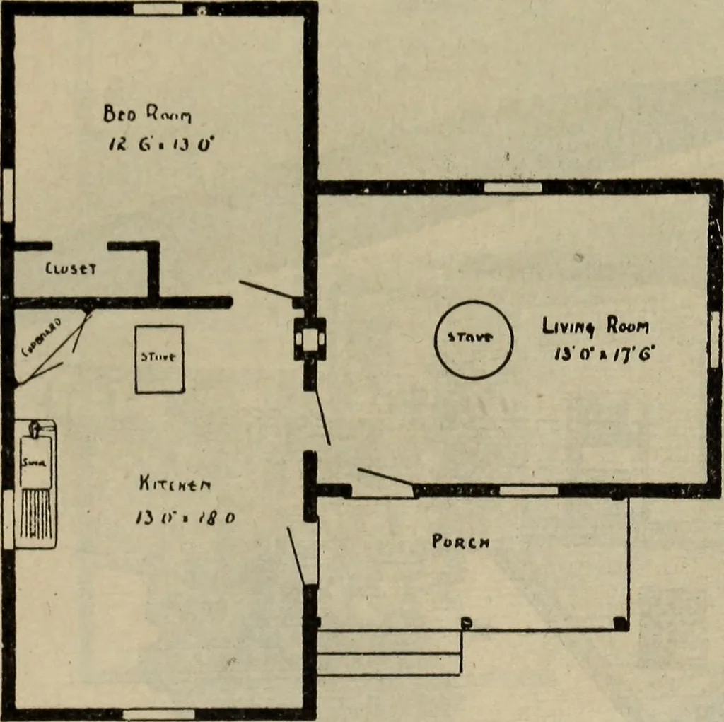An illustration from Practical bungalows and cottages for town and country, perspective views and floor plans for three hundred low and medium priced houses and bungalows .., 1916, leaf 120