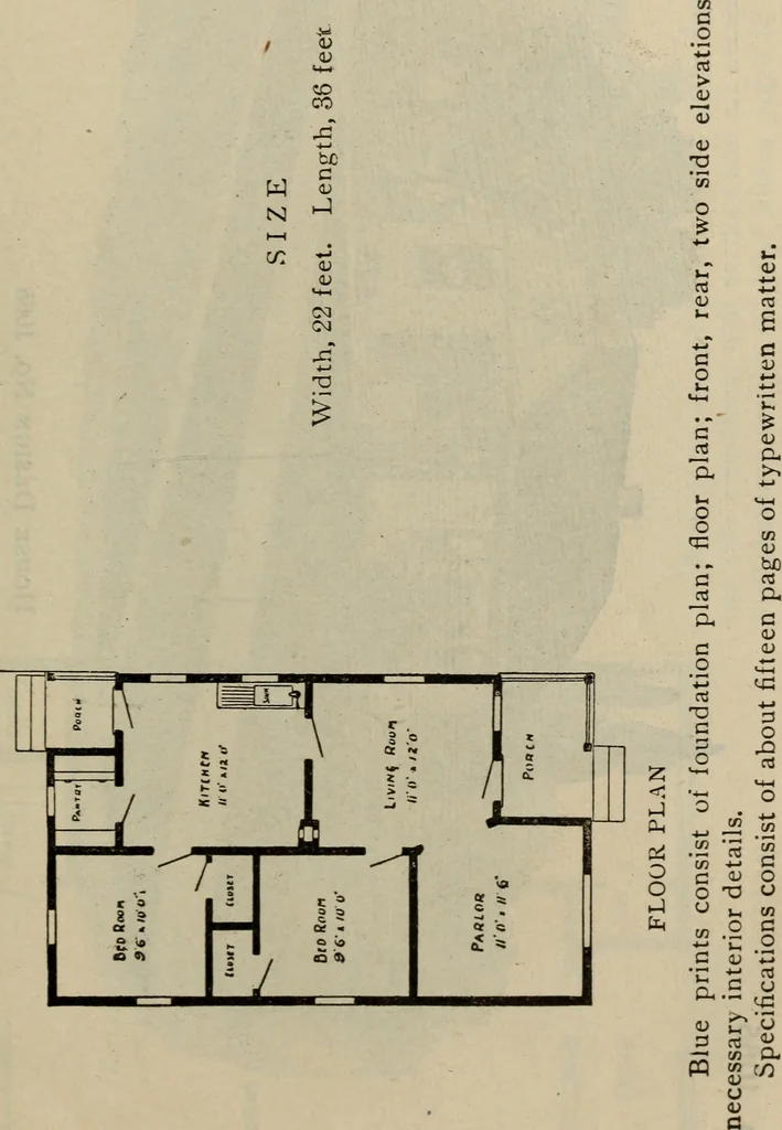 An illustration from Practical bungalows and cottages for town and country, perspective views and floor plans for three hundred low and medium priced houses and bungalows .., 1916, leaf 122