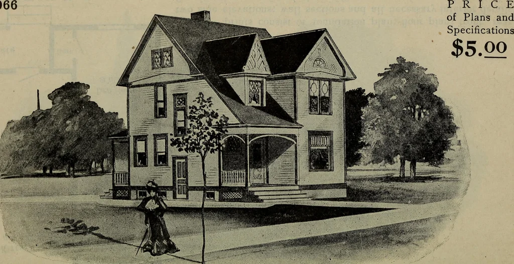 An illustration from Practical bungalows and cottages for town and country, perspective views and floor plans for three hundred low and medium priced houses and bungalows .., 1916, leaf 125