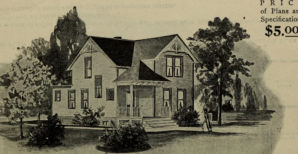 An illustration from Practical bungalows and cottages for town and country, perspective views and floor plans for three hundred low and medium priced houses and bungalows .., 1916, leaf 127