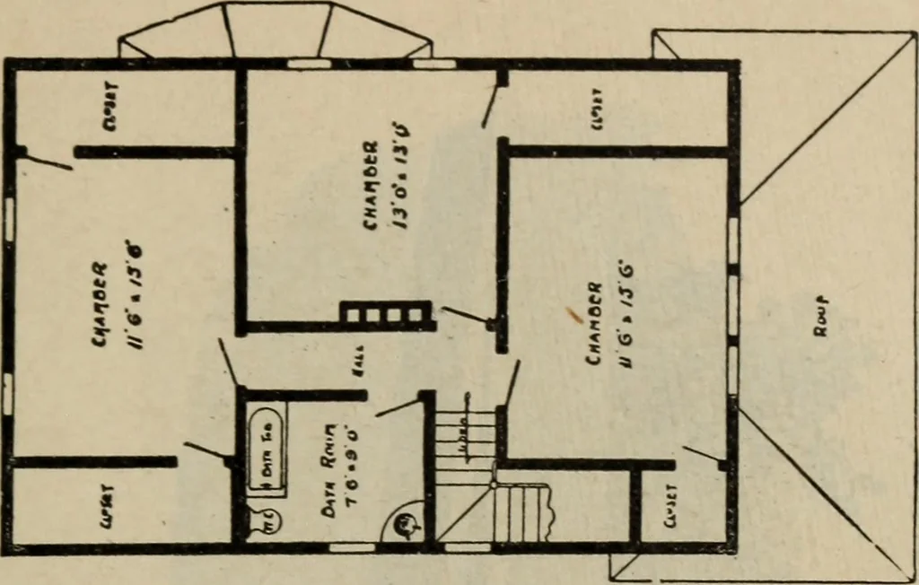 An illustration from Practical bungalows and cottages for town and country, perspective views and floor plans for three hundred low and medium priced houses and bungalows .., 1916, leaf 130