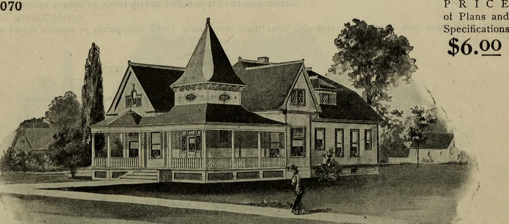 An illustration from Practical bungalows and cottages for town and country, perspective views and floor plans for three hundred low and medium priced houses and bungalows .., 1916, leaf 133