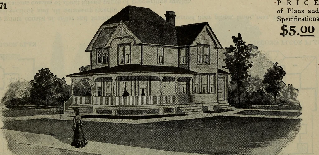 An illustration from Practical bungalows and cottages for town and country, perspective views and floor plans for three hundred low and medium priced houses and bungalows .., 1916, leaf 135